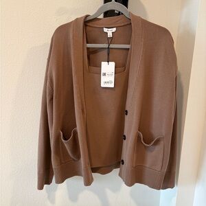 Reiss Harper Mink Knit Set | Cardigan M (NWT) + Square Neck Tank L | $255+